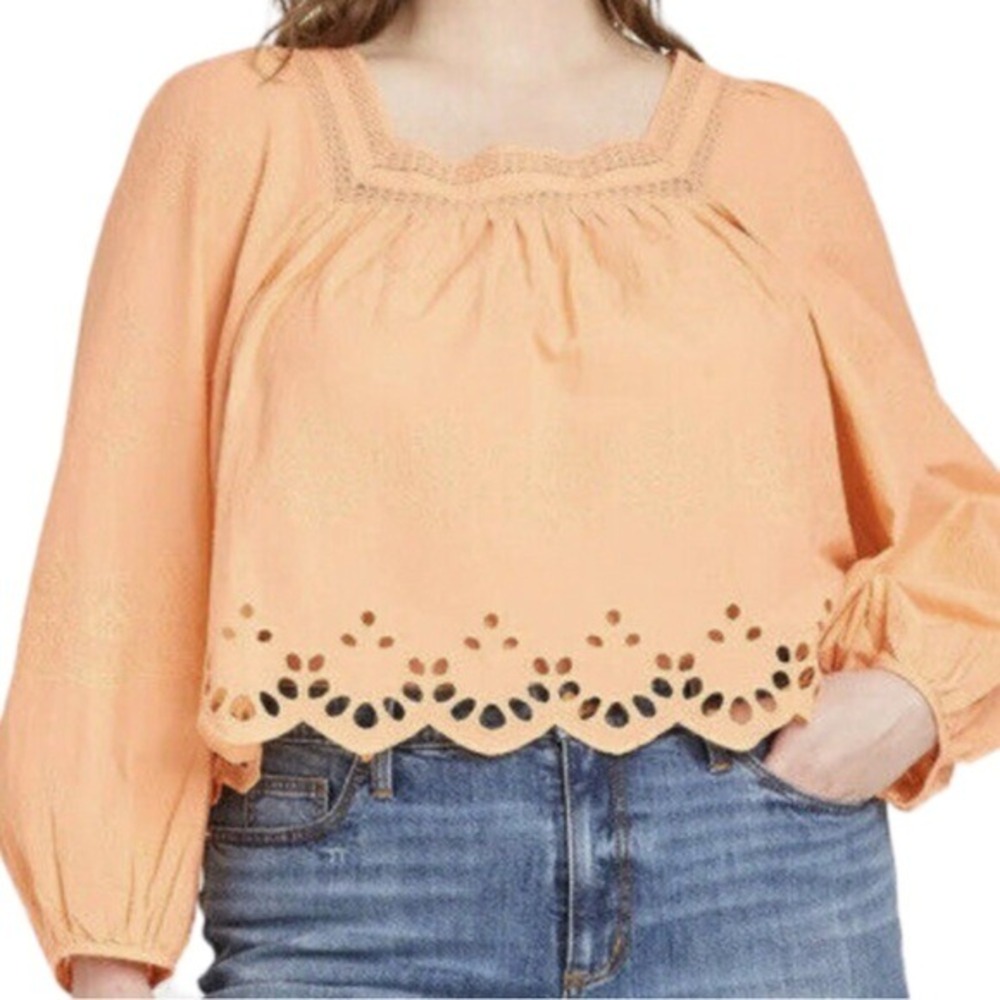 NWT Universal Thread Peach Eyelet Square Neck Long Sleeve Crop‎ Blouse Women